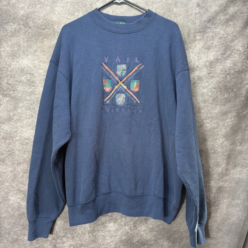 VTG Camp David Vail Colorado Embroidered Sweatshirt Mens L Navy Skis Crest